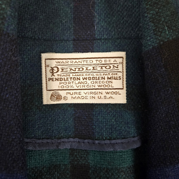 80s Vintage Pendleton Black Watch Green Navy Plaid Wool Deadstock Blazer Size 12 - Picture 6 of 9